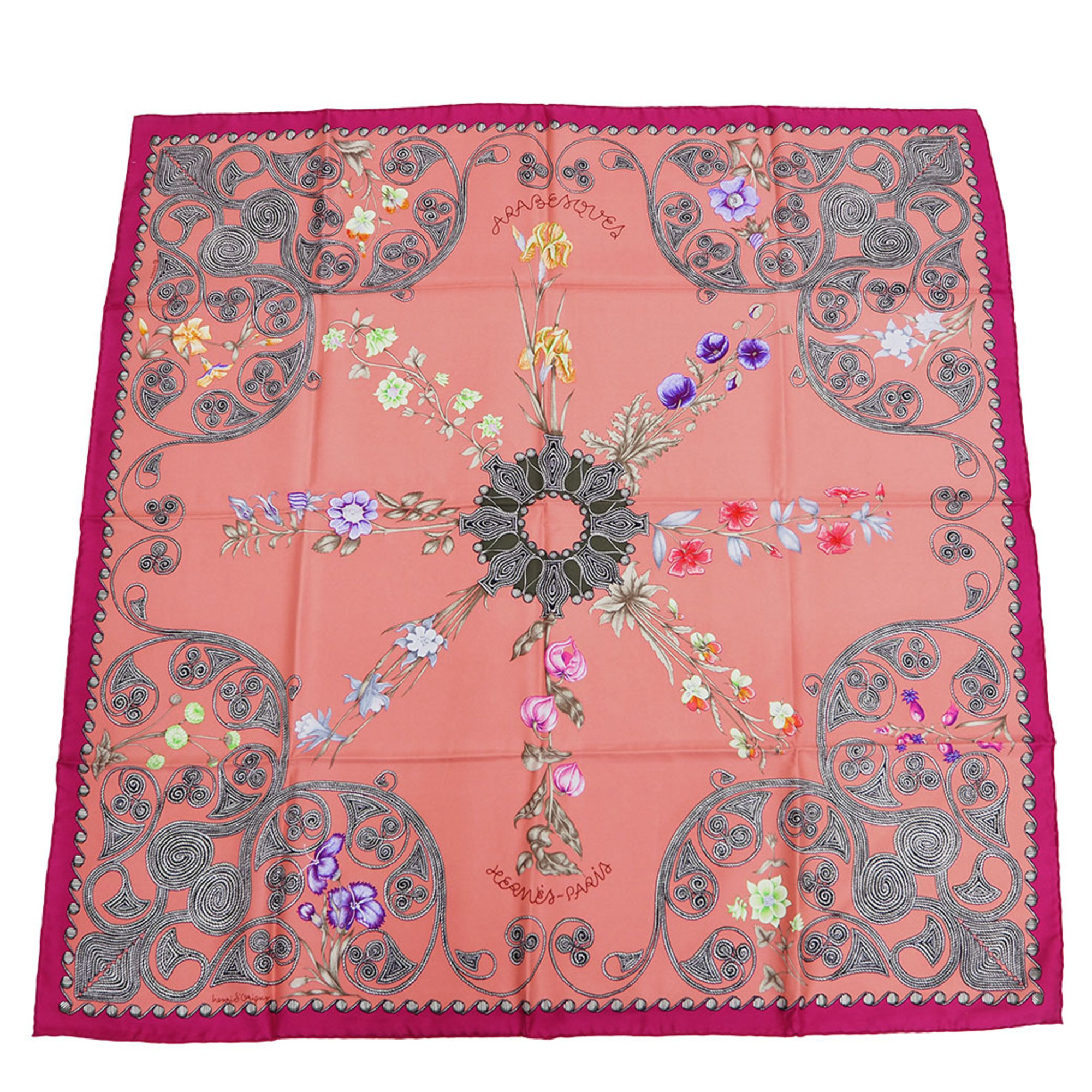 Hermes Carre 90 Arabesques Arabesque Pink Scarf Muffler Silk Vase